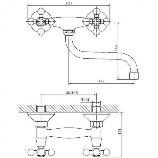 Настенный смеситель для кухни Haiba HB4319 двухвентильный (латунь) хром