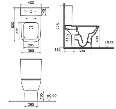 Унитаз компакт Vitra Integra Square Open-Back 9833B003-7205 с бачком и сиденьем микролифт