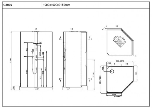 Душевая кабина Black&White Galaxy G8036 100x100 8036000 с гидромассажем форма призма