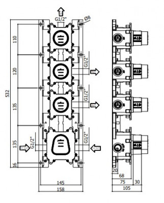 Встраиваемая часть смесителя термостат Paffoni Modular Box 3 выхода MDBOX019