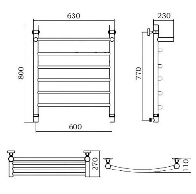 Водяной полотенцесушитель Акванерж Дуга с полкой 800x600 (02-0038060)
