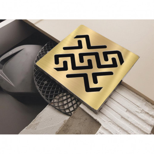 Трап BERGES водосток PLATZ Antik 150х150, золото глянец, S-сифон D50 H60 боковой