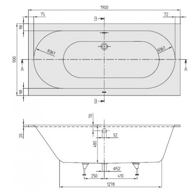 Villeroy & Boch OBERON UBQ199OBE2V-01 ванна, 190см х 90см, кварил, белый Alpin