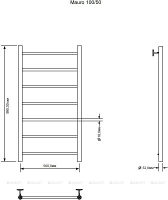 Полотенцесушитель водяной Aquanet Mauro 1000x500 хром лесенка (00282318)