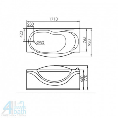 Акриловая ванна GEMY G9072 C L 171х92х77 см, белая