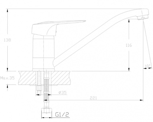 Смеситель для кухни Haiba HB4204-K (латунь) хром
