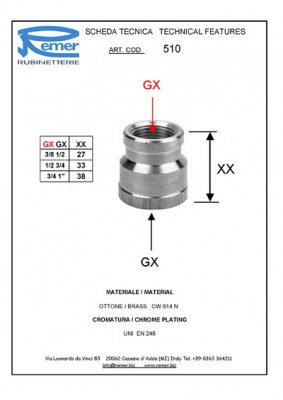 Муфта переход 3/8"-1/2" Remer RR 510 хром