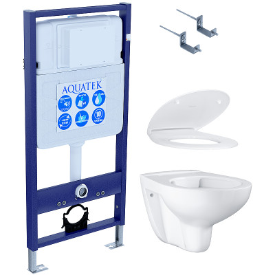 Унитаз с инсталляцией Aquatek SET Aquatek Standard INS-0000012+KDI-0000002 + Grohe Bau Ceramic 39427000+39493000 с сиденьем микролифт