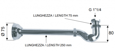 Сифон Remer RR 971 1”1/4 отв 25см, хром