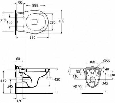 Azzurra Jubilaeum JUB100/SOSK bi унитаз подвесной, 55 см х 40 см (чаша)