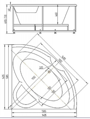 Акриловая угловая ванна AQUATEK Поларис-1 140х140 POL1-0000030 (Белый)