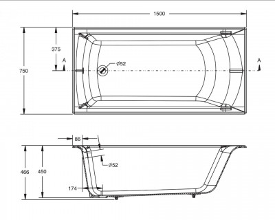 Чугунная ванна Jacob Delafon Biove 150x75 E6D903-0 прямоугольная белый