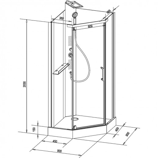 Душевая кабина Black&White Galaxy G8705 90x90 8705900 с гидромассажем форма призма