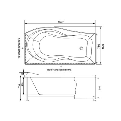 Aquanet Borneo 00203910 R ванна, 170 см х 75/90 см, правая