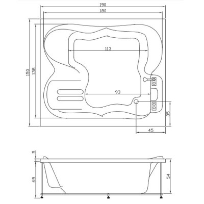 Акватика Токио Сенса ванна с гидромассажем, 190 см х 150 см