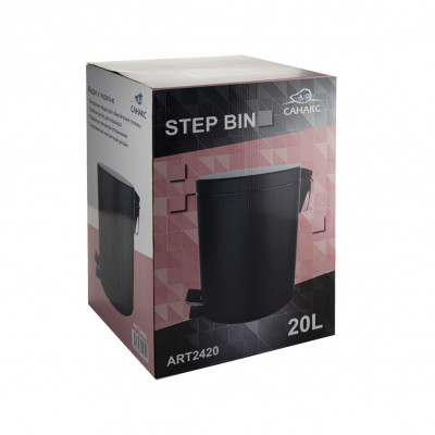 Ведро 20 л круглое с педалью, черный, с доводчиком крышки, нерж сталь марки 410, САНАКС (2420)