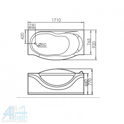Акриловая ванна GEMY G9072 C R 171х92х77 см, белая