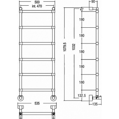 Водяной полотенцесушитель Margaroli Sole 535x1080мм лесенка латунь черные (4424706BMN)