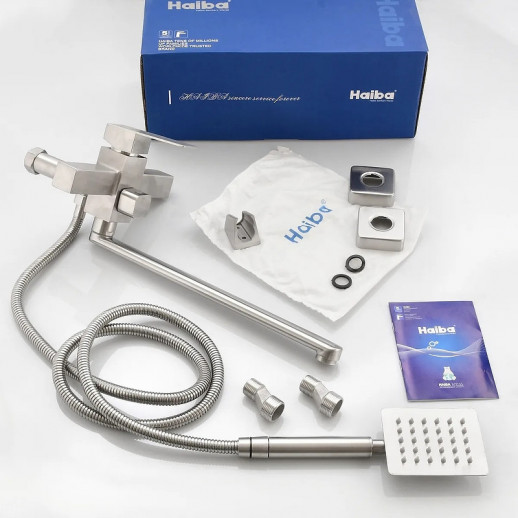 Смеситель для ванны Haiba HB22803 с душевым гарнитуром (нерж сталь)