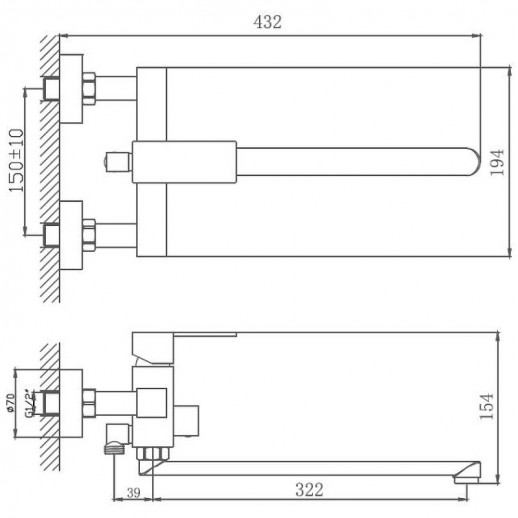 Смеситель для ванны Haiba HB22803 с душевым гарнитуром (нерж сталь)
