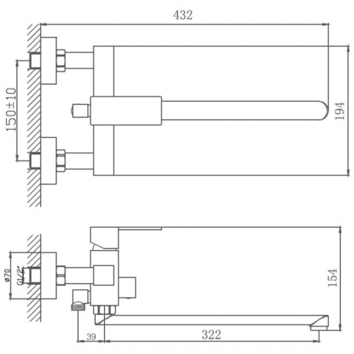 Смеситель для ванны Haiba HB22803 с душевым гарнитуром (нерж сталь)
