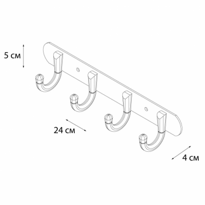 Fixsen FX-1714 планка с 4 крючками, хром