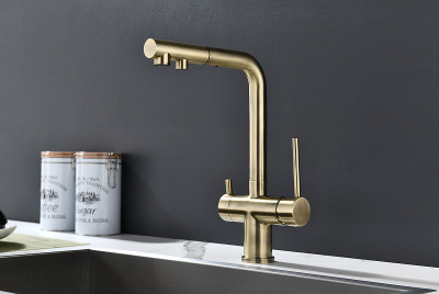 Кухонный смеситель Paulmark Serpentine Se213222-BR бронза с выдвижным изливом
