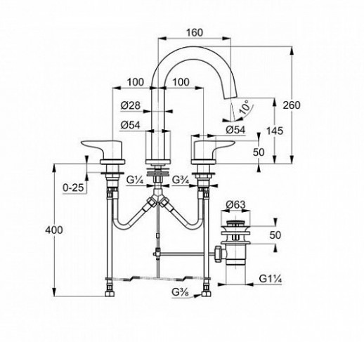 Смеситель для раковины (на три отверстия) KLUDI Objekta хром 323930575