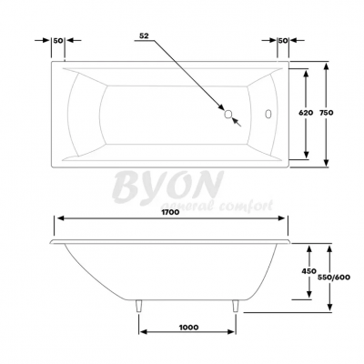Ванна BYON Milan чугунная 170х75х45 см