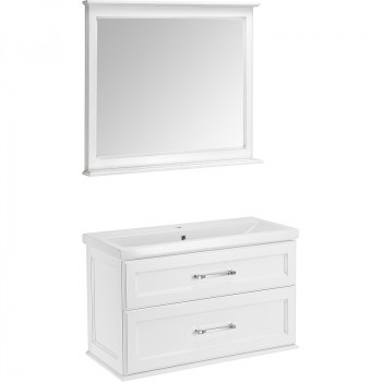 Комплект мебели для ванной ASB-Woodline Венеция 100 1195601 подвесной белый с патиной серебро