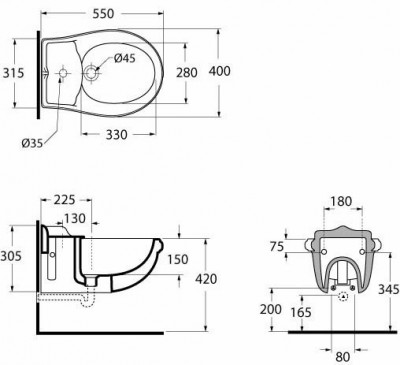 Azzurra Jubilaeum JUB500/SOSK bi*1 биде подвесное, 55 см x 40 см