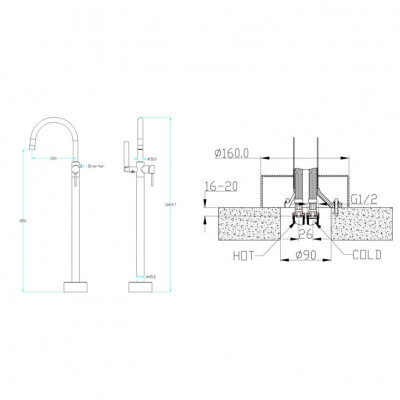 Смеситель для ванны Boheme Uno 469-NB напольный, Nikel Brush (никель брашированный)