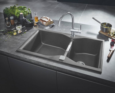 Мойка GROHE K700 с 2 чашами, 900 x 500 мм, серый гранит (31658AT0)