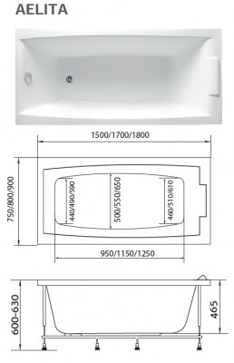 Ванна акриловая Marka One AELITA 170x90 прямоугольная 312 л белая (01аэ1790)