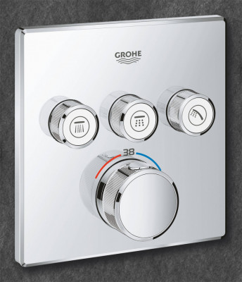 Внешняя часть термостатического смесителя на 3 выхода GROHE Grohtherm SmartControl, хром (29126000)