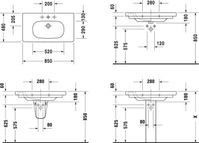Раковина подвесная Duravit D Code 85 03428500002 подвесная белая прямоугольная