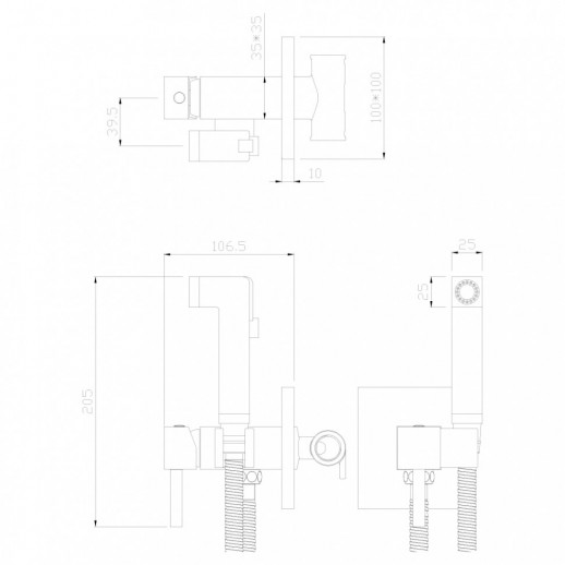 Смеситель Rossinka X25-53 с гигиеническим душем встраиваемый