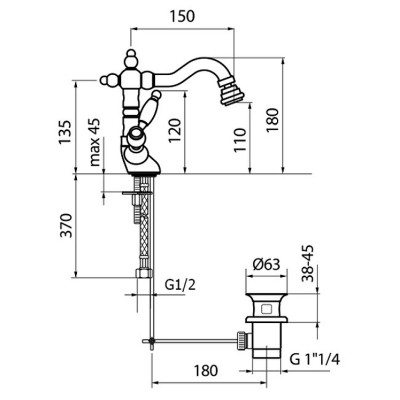 Смеситель для биде Webert Alexandra AL710402017 хром золото с кристаллами