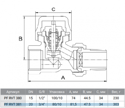 Вентиль радиаторный термостатический ProFactor PF rvt 381 3/4" (прямой)