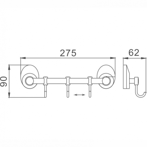 Вешалка для полотенец Haiba HB1615-3 с тремя крючками (металл) хром
