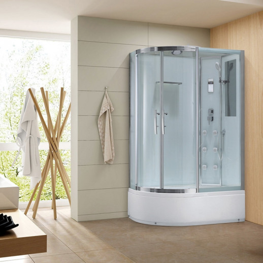 Душевая кабина Black&White Galaxy 550712r с гидромассажем пр-ль серебристый хром задняя стенка белая прямоугольная