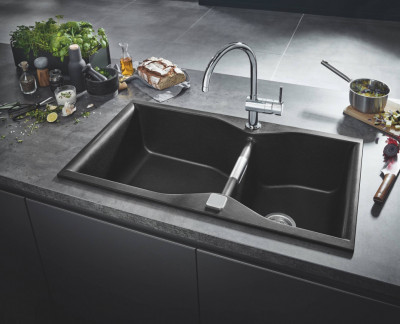 Мойка GROHE K700 с 2 чашами, 900 x 500 мм, черный гранит (31658AP0)