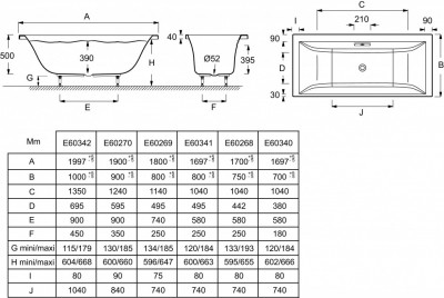 Ванна 170 х 80 см для установки с ножками (в комплекте) JACOB DELAFON EVOK (E60341-00)