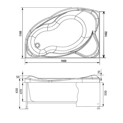 Aquanet Jamaica 00205503 ванна без гидромассажа, 160 см х 100 см, правая