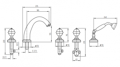 MIGLIORE Cristalia 18581 смеситель на борт ванны, бронза