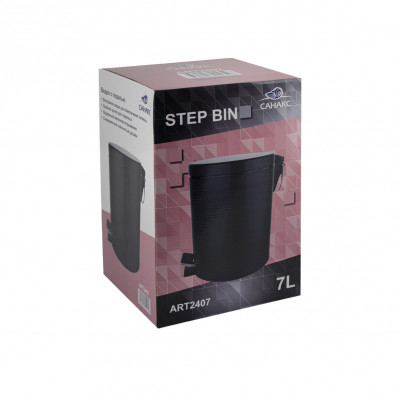 Ведро 7 л круглое с педалью, черный, нерж сталь марки 410, САНАКС (2407)