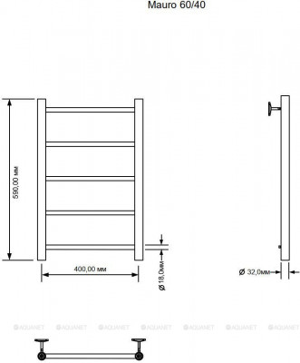 Полотенцесушитель водяной Aquanet Mauro 600x400 хром лесенка (00282315)