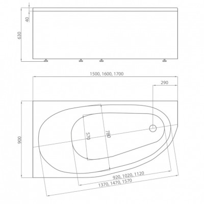 Ванна акриловая АКВАТЕК Дива асимметричная левая 150x90 (без гидромассажа) DIV150-0000001