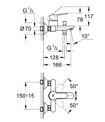 Смеситель для ванны Grohe BauEdge 23334000, хром