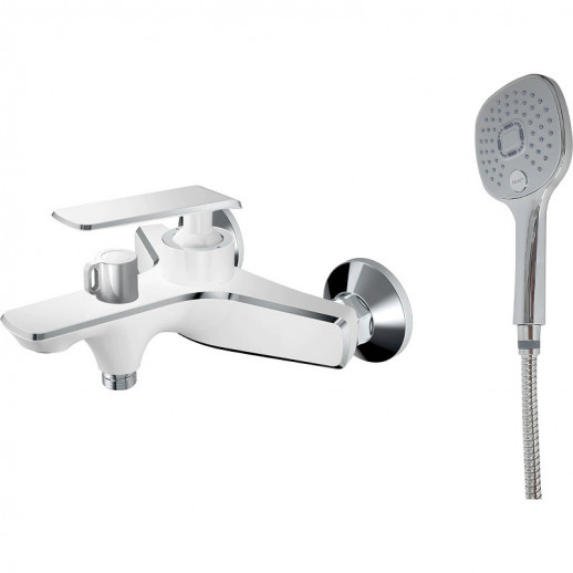 Смеситель для ванны Haiba HB60548-8 с душевым гарнитуром (латунь) белый, хром
